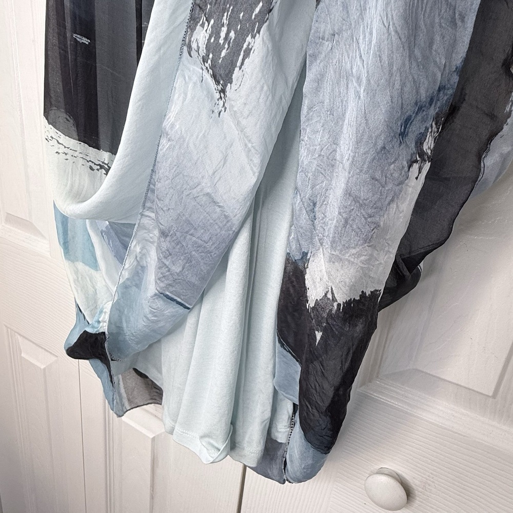 BELLAMBRA‎ Silk Blend Dress L Large Blue Black Abstract Watercolor Made in Italy - Picture 4 of 9